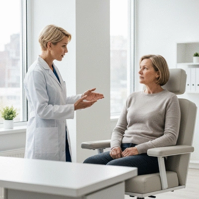 Healthcare professional explaining a personalized cognitive rehabilitation plan to an MS patient, showing empathy and support