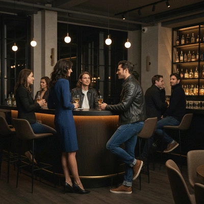 Diverse group of people in a support group meeting, smiling and talking, clean image, no text, no words, no typography