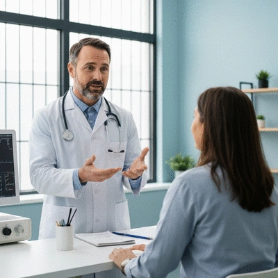 Medical professional explaining evoked potential test results to a patient