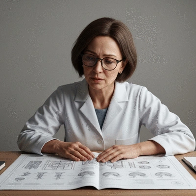 Person looking at a complex medical diagram with a confused expression