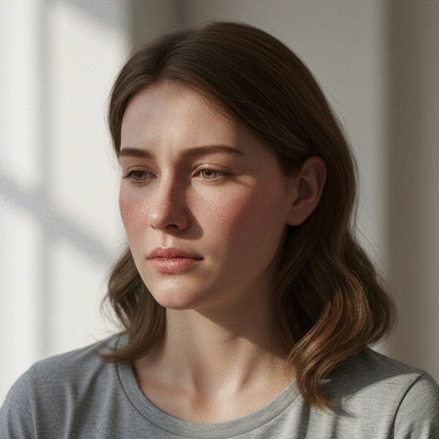 Person experiencing blurred vision and mild headache, representing optic neuritis