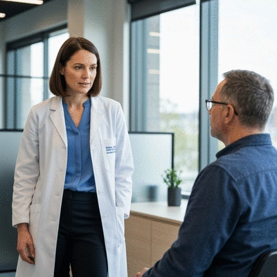 Medical professional explaining MS diagnosis process to a patient