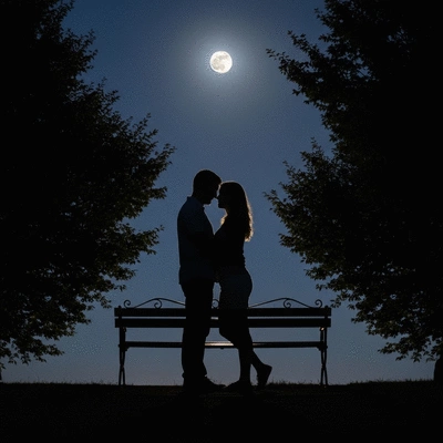 Couple holding hands on a bench, looking at each other supportively, no text, no words, no typography