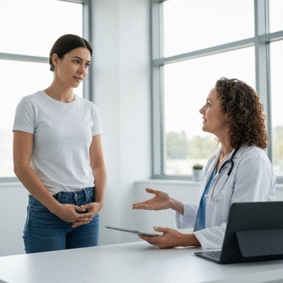 Patient discussing MS symptoms with a doctor