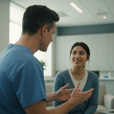 Healthcare provider consulting with a patient about MS pain management