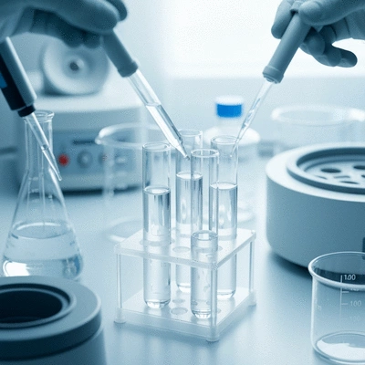 Close-up of cerebrospinal fluid analysis in a lab