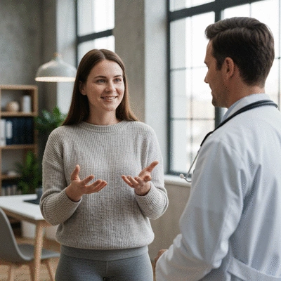 MS patient discussing symptoms with a doctor