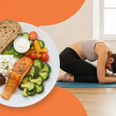 Person enjoying a balanced meal and light exercise, representing lifestyle adaptations for MS