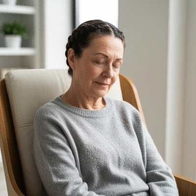 Person experiencing fatigue and blurred vision, representing early MS symptoms