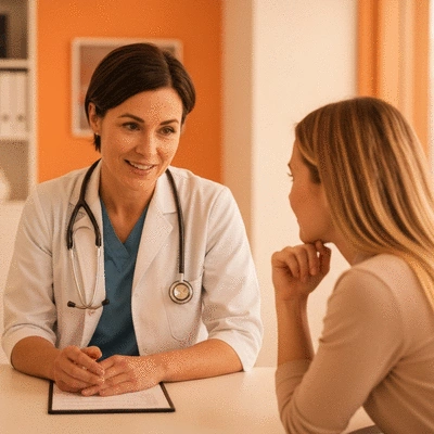 Medical professional explaining diagnostic test results to a patient, emphasizing communication