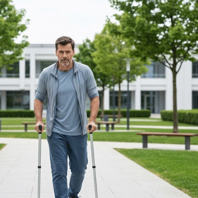 Person with MS walking with a cane, demonstrating resilience