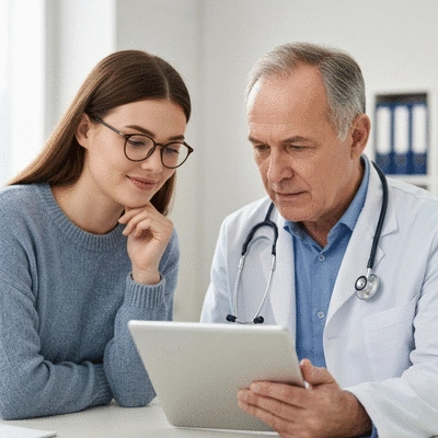 MS patient consulting with a doctor, discussing treatment options